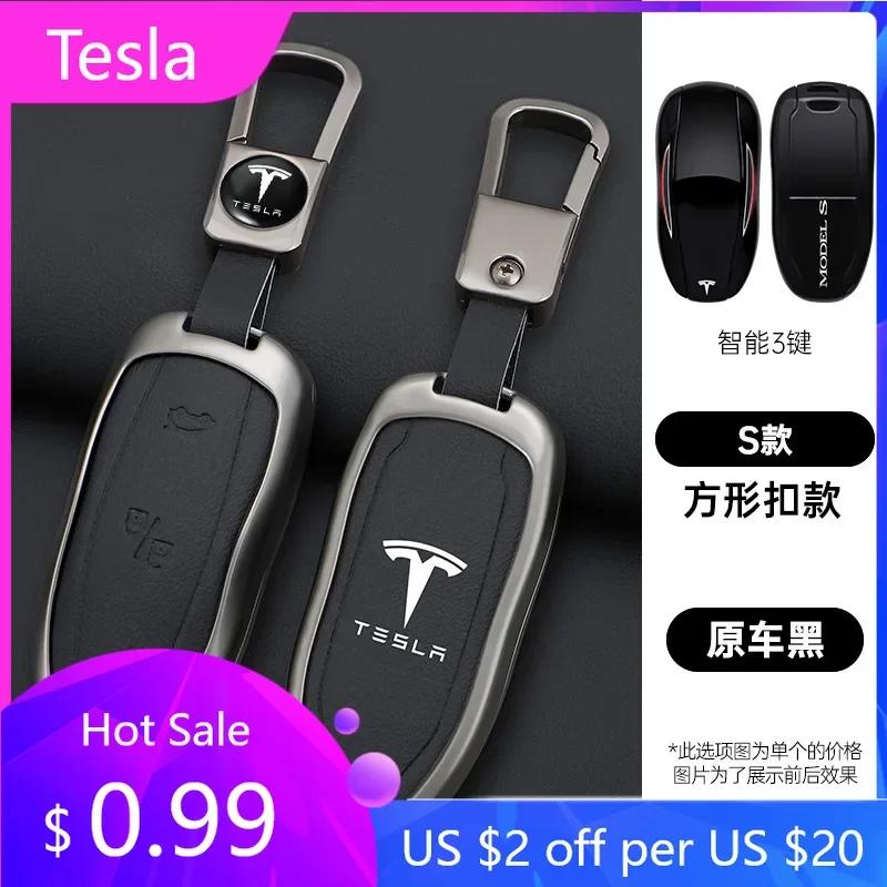 Автомобильная наклейка 2025 Новый Tesla Сплав цинка Кожаный брелок для ключей автомобиля Чехол-держатель для Tesla Model 3 Model S Model Y Prote