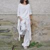 2024 Spring/Summer Casual Loose Irregular Hem Round Neck 3/4 Sleeve Cotton-Linen Suit Shirt