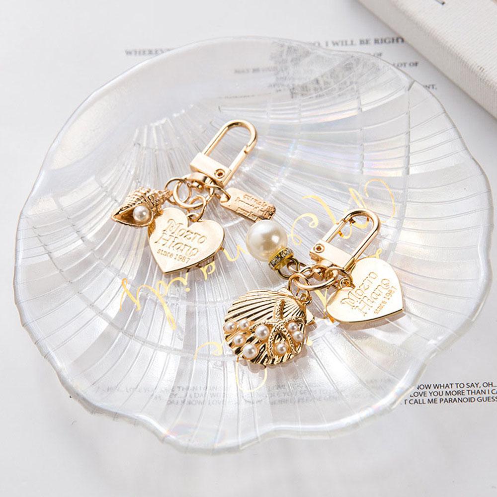 Letter Shell Conch Keychain Pearl Gold Color Key Chain Bag Charms Key Accessories Heart Key Ring