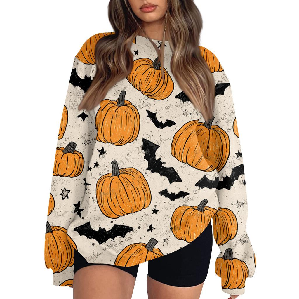 Женский модный повседневный свитшот с длинным рукавом и принтом на Хэллоуин