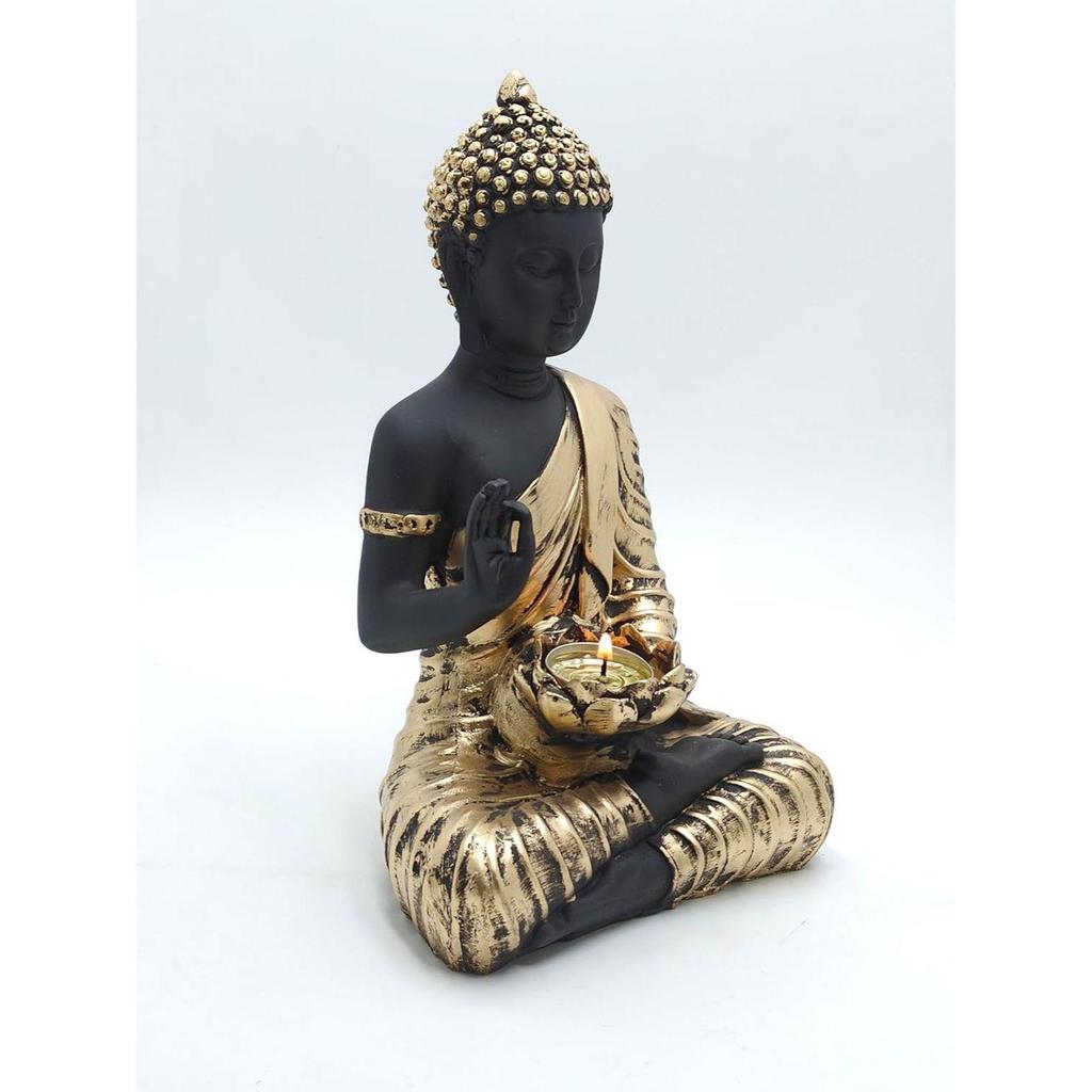 Polystone Home Decor Decoration Buddha Idol Statue Showpiece for Home Décor 1 Pic (Black Bronz), Religious