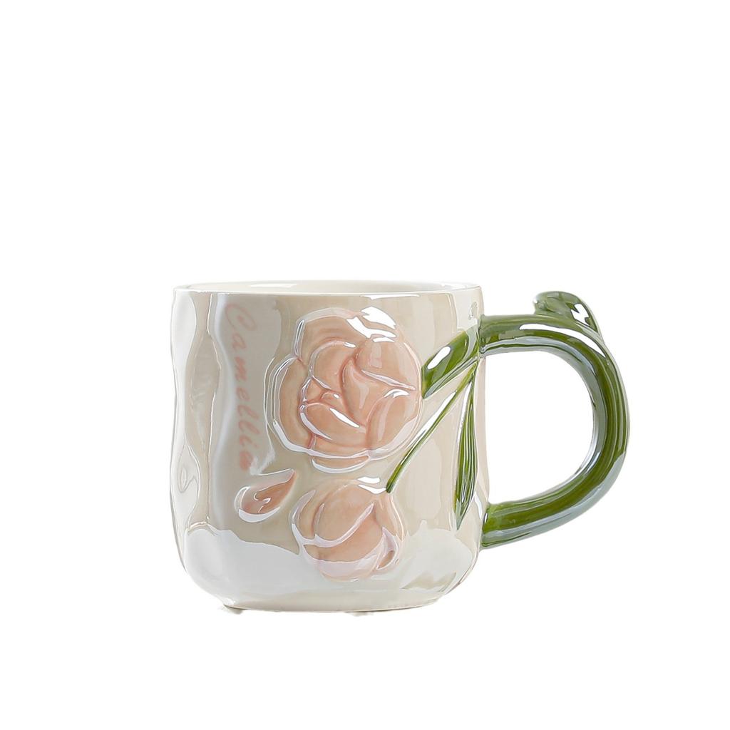 Ins Style Flowers Personalized Household Mug High Value Ceramic Cute Office Breakfast Water Cup Girls Gift