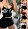 Women's Devil's Claw Print Suspender Navel-Baring Tube Top