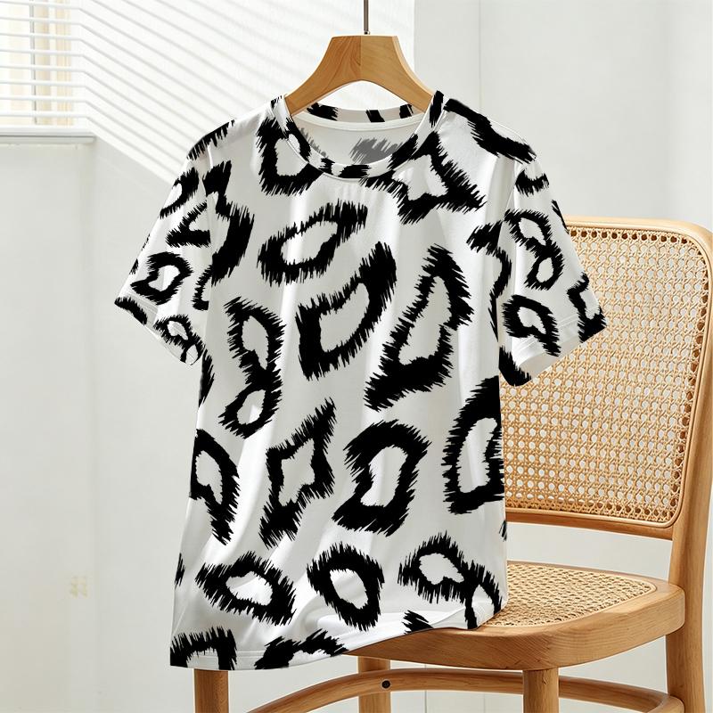 Women's Leopard Print Short Sleeve Top, Soft & Cozy Chic Tee for Daily Casual & Light Sports