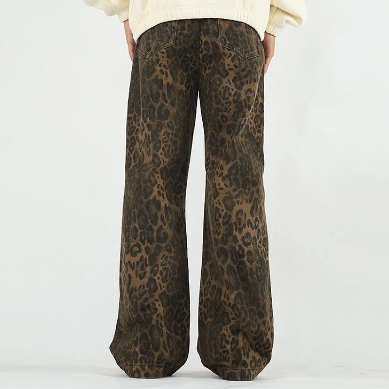 Винтажные джинсы с леопардовым принтом, женские весенние оверсайз, повседневные хип-поп, широкие брюки, трендовые джинсовые брюки с высокой талией, пантеры, женские