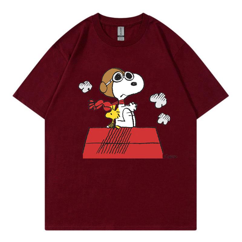 Черная женская футболка Snoopy Летняя с коротким рукавом Хлопок Мужская Женская Футболка Топы Мультяшная Аниме Одежда для пары Топы