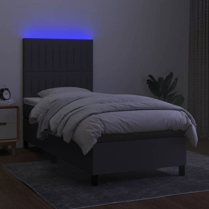 Sommier à lattes avec matelas - 90x200cm - Gris foncé - LED colorée - Ressorts ensachés
