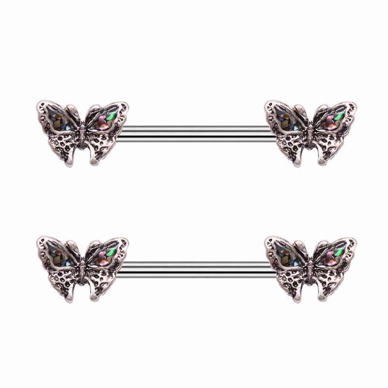 1 Pair Butterfly Nipple Barbell 14g Crystal Nipple Piercing Nipple Jewelry Heart Nipple Ring Bar Stainless Steel Body Piercing for Women