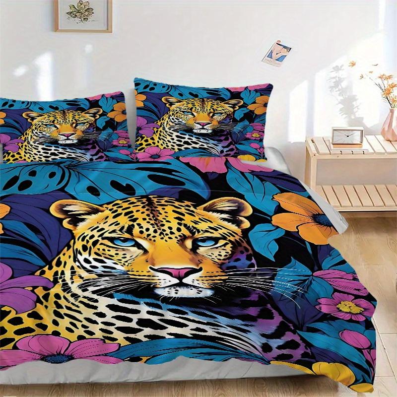 3pcs Leopard Floral Bedding Cover Set, Fashion Classic Popular Print Bedding Set, Soft Comfortable, All - Season Use, For Bedroom, Guest Room113