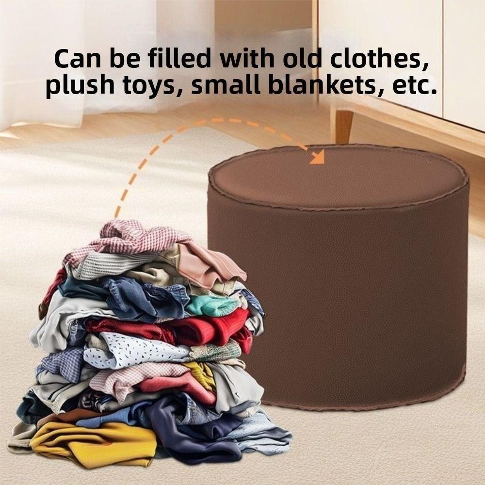 Non-Slip Storage Stool Waterproof Leather Pouf Thicken Cylinder Ottoman Shoe-changing