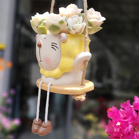 Кашпо-качели в виде животного, настенное, горшок для цветов, мультяшная капибара, лев, кашпо для суккулентов, маленький кактус, декор для дома и улицы