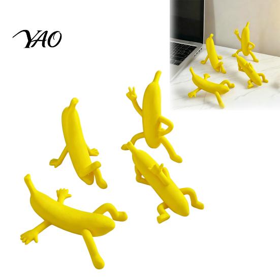 Whimsical Table Decor 4PCS Funny Banana Man Figurine, 3D Printed Character Desktop Figurine Ornaments, Novelty Cute Tabletop Toys for Office