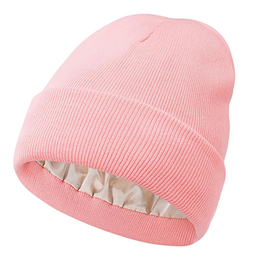 Satin Knitted Hat Acrylic Winter Hat For Men And Women Silk  Soft Loose Warm Cuffed Wool Hat