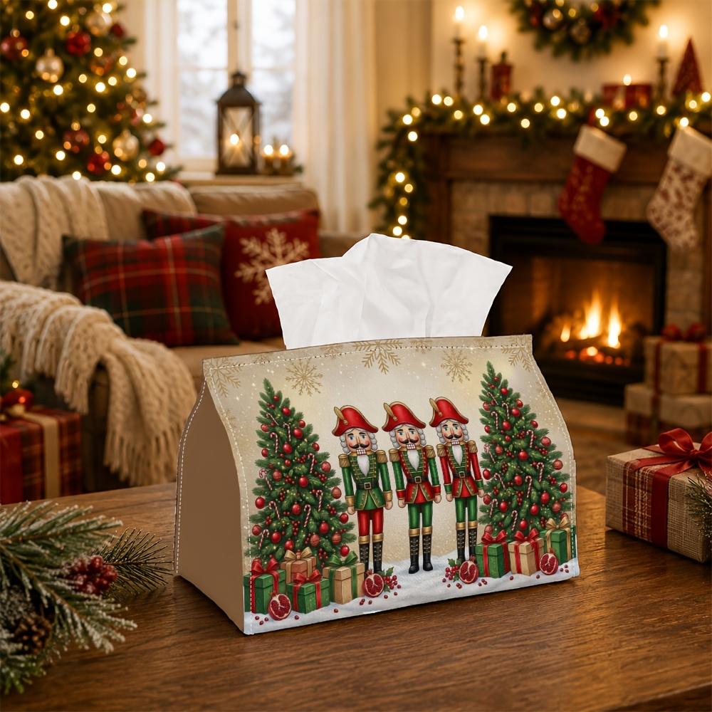 1pc Classic Festive Tissue Box - Nutcracker Pine Gift Napkin Storage Box, Suitable for Rolls/Facial Tissues/Single Sheets, Available for Christmas Roa