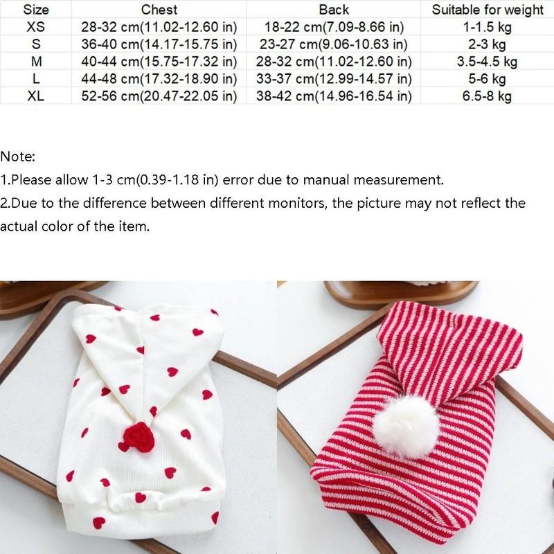 Warm Dog Striped Hooded Hoodie Heart Pattern Comfortable Puppy Sweatshirt with Hat Breathable Cat Sweater Outdoor Walking