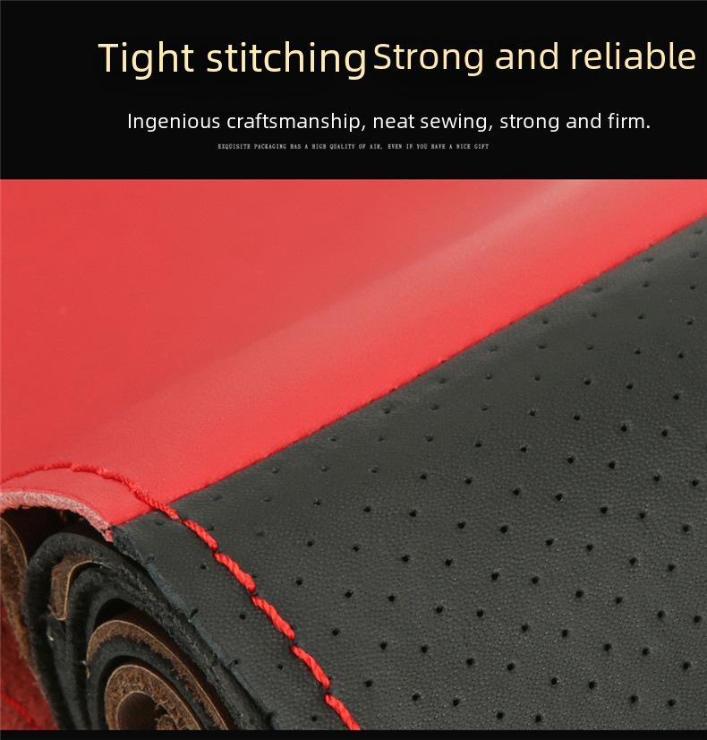 Универсальный комплект чехлов на ручки автомобиля и рулевое колесо из натуральной кожи - цветной сшитый вручную - 1-й слой коровьей кожи - Four Seasons - боковое отверстие