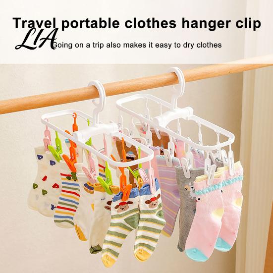 Hanging Clip for Clothes Drying Rack with 12 Clips, Heavy Duty Plastic Rotatable Small Item Foldable Hanger, Anti-Slip Organizer Underwear And