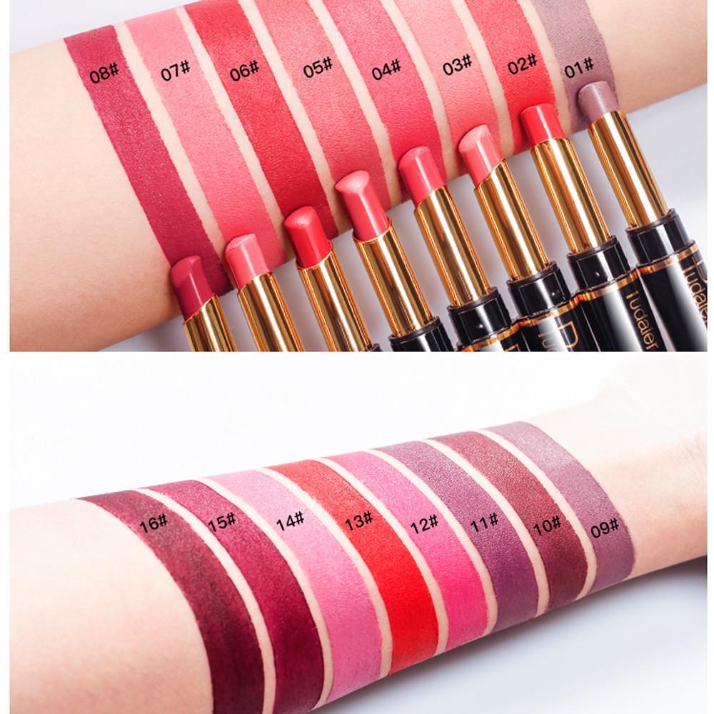 Double-Ended Matte Lipstick Waterproof Long-Lasting Lipsticks In Nude and Dark Red with Lip Liner Pencil
