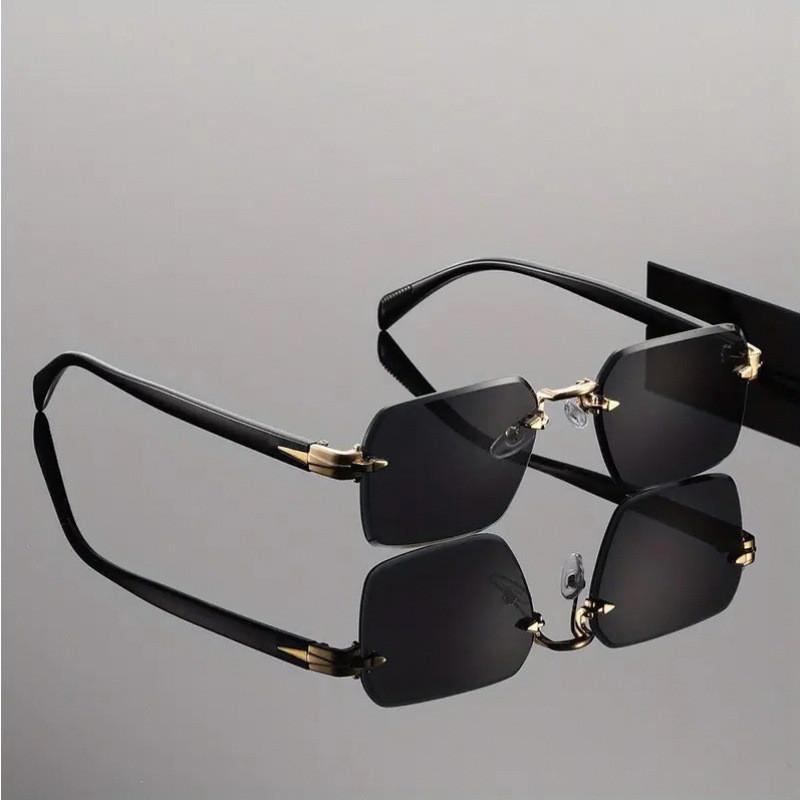 1pcs Unisex Rimless Metal Rectangular Sunglasses, Polycarbonate UV lenses. Lightweight, comfortable, for business & casual wear.