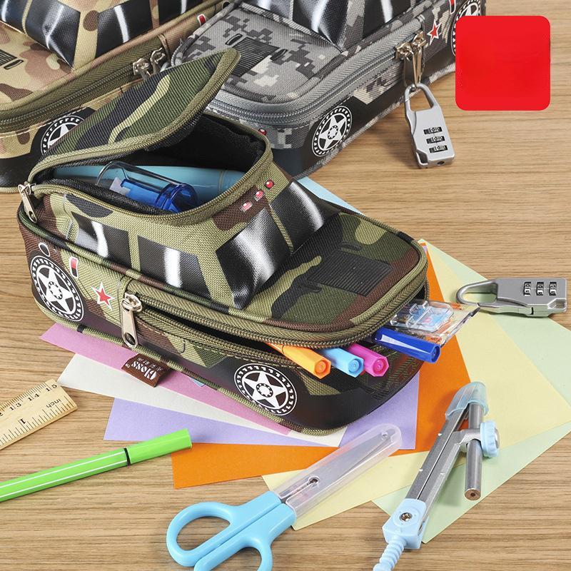 1 Vehicle Pen Pouch Bag with Combination Lock for Boys Double Zipper Camouflage Canvas Pencil Box