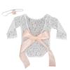 2Pcs/Set Newborn Baby Bow Decor Backless Lace Romper Hairband Photography Props