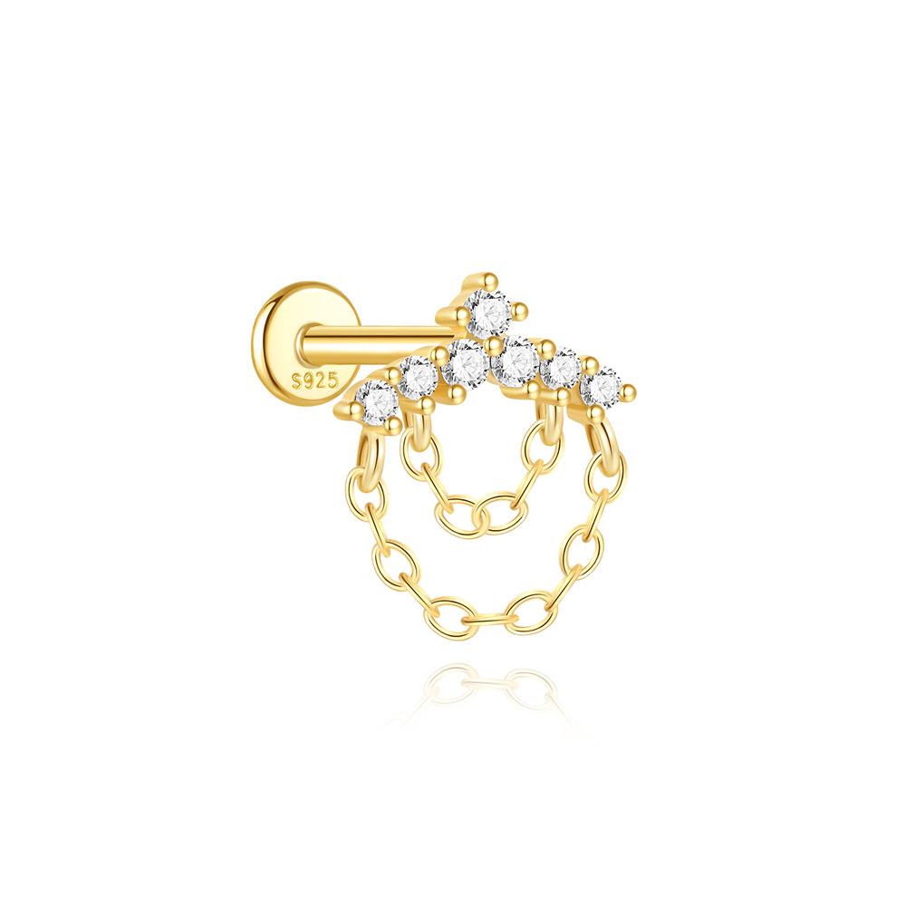 CANNER 1PC 925 Silver Tassel Horse Eye Geometric Zircon Flat Head Thread Piercing Earring For Women Love Earring