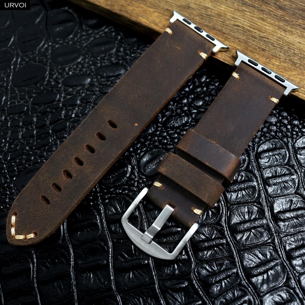 Apple Watch Ultra 2 Series 10 9 8 7 6 SE 54 Vintage Crazy Horse Fine Leather Strap for iWatch Pin V Stitches 49mm