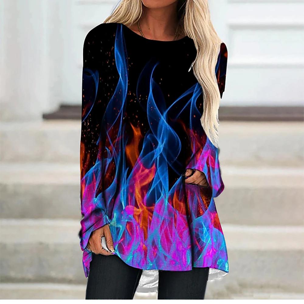 Цветочная абстрактная живопись 3D принт футболки с длинным рукавом женская мода свободные цветочные футболки уличная одежда женские футболки для девочек топы