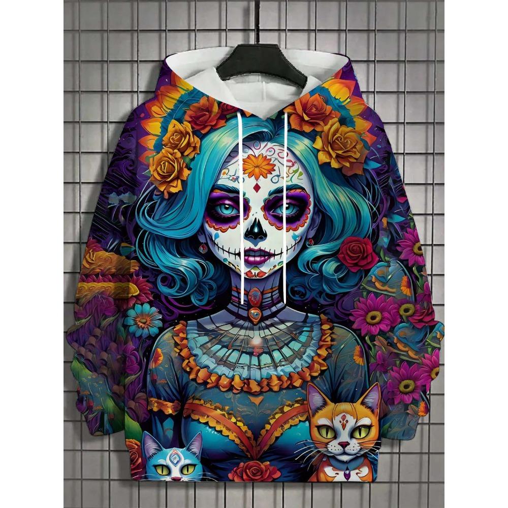 Fashion Women's Hoodie for Girls Autumn Long Sleeve Casual Sexy Girls Clothes Horror Undead Skull Pattern Unisex Tops