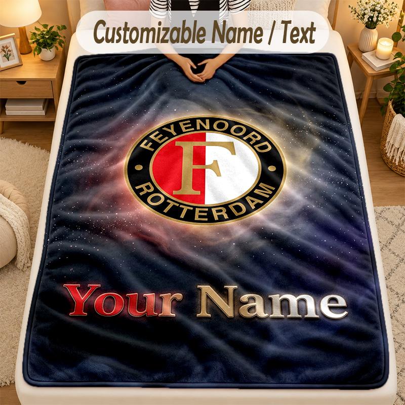 Flannel BlanketFeyenoord Custom Name Text Personalized Soft Warm Throw Blanket Home Decor Gift