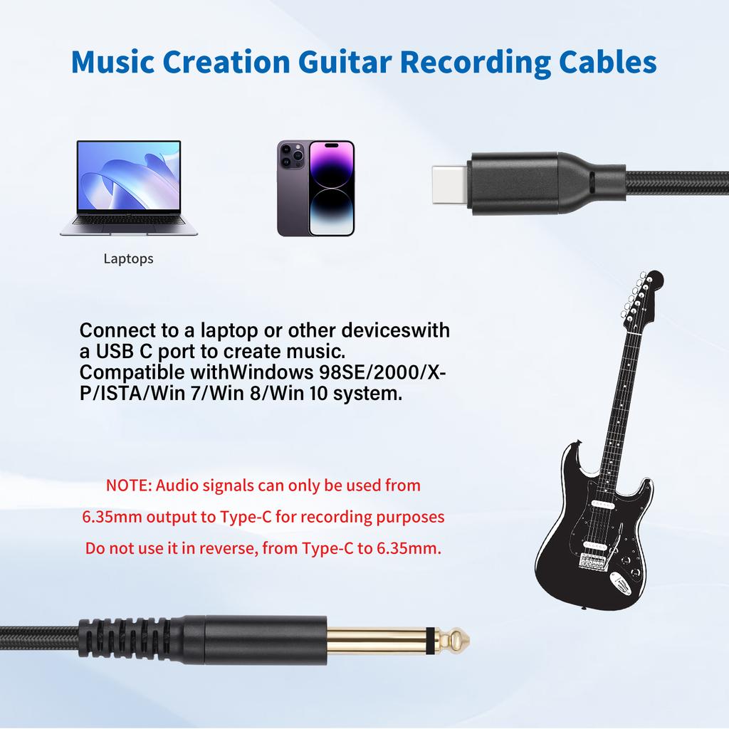 USB Type C к 6,35 мм 1/4 дюйма TS аудио интерфейсный кабель микрофонный шнур для записи гитары и создания музыки