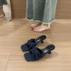 New Denim Cross Strap Square Head Thin Heel with Slippers Temperament Fashionable Versatile High Heel Sandals