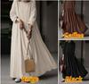 Весна Осень Женское Винтажное Однотонное Длинное Платье Женский Сарафан Повседневный Длинный Рукав Плиссированные Платья Ретро Длинное Свободное Платье