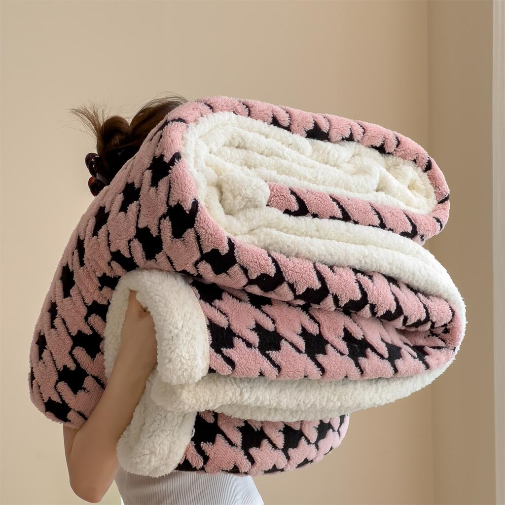 Houndstooth Pattern Spring Autumn Warm Fleece Blanket Cozy Soft Office Naps Sofa Bed Throw Blankets Jacquard Soft Plush Blanket