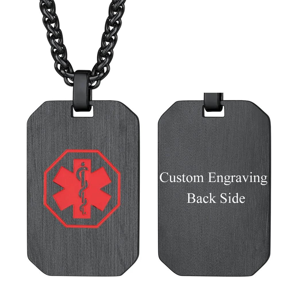 U7 Stainless Steel Custom Data Engrave ID Medical Alert Tag Necklace Men Women First Aid Allergy Infomation Emergcy Med Jewelry