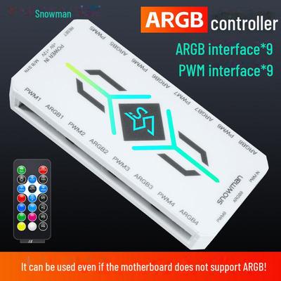Контроллер вентилятора шасси SNOWMAN H9 ARGB 5 В 3-контактный синхронный с 4-контактным ШИМ-концентратором контроля температуры
