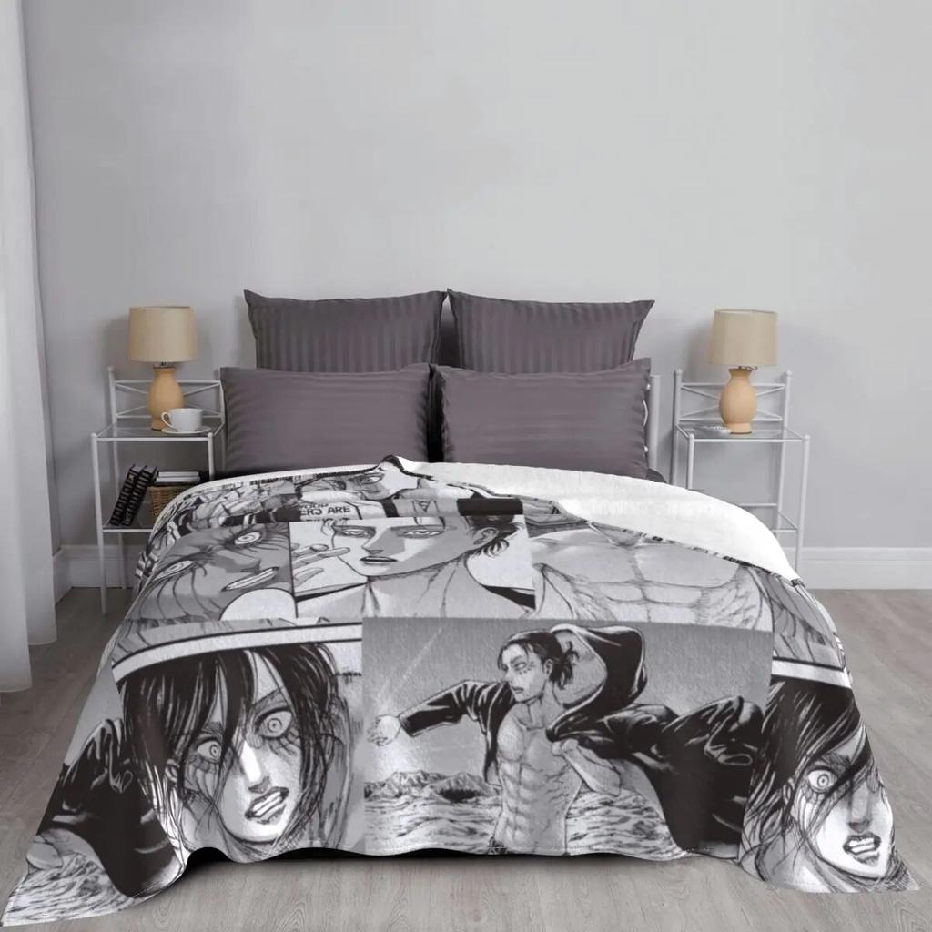 Eren Yeager Attack On Titan Blankets Flannel All Season Shingeki No Kyojin Anime Soft Throw Blankets for Home Car Bedspreads