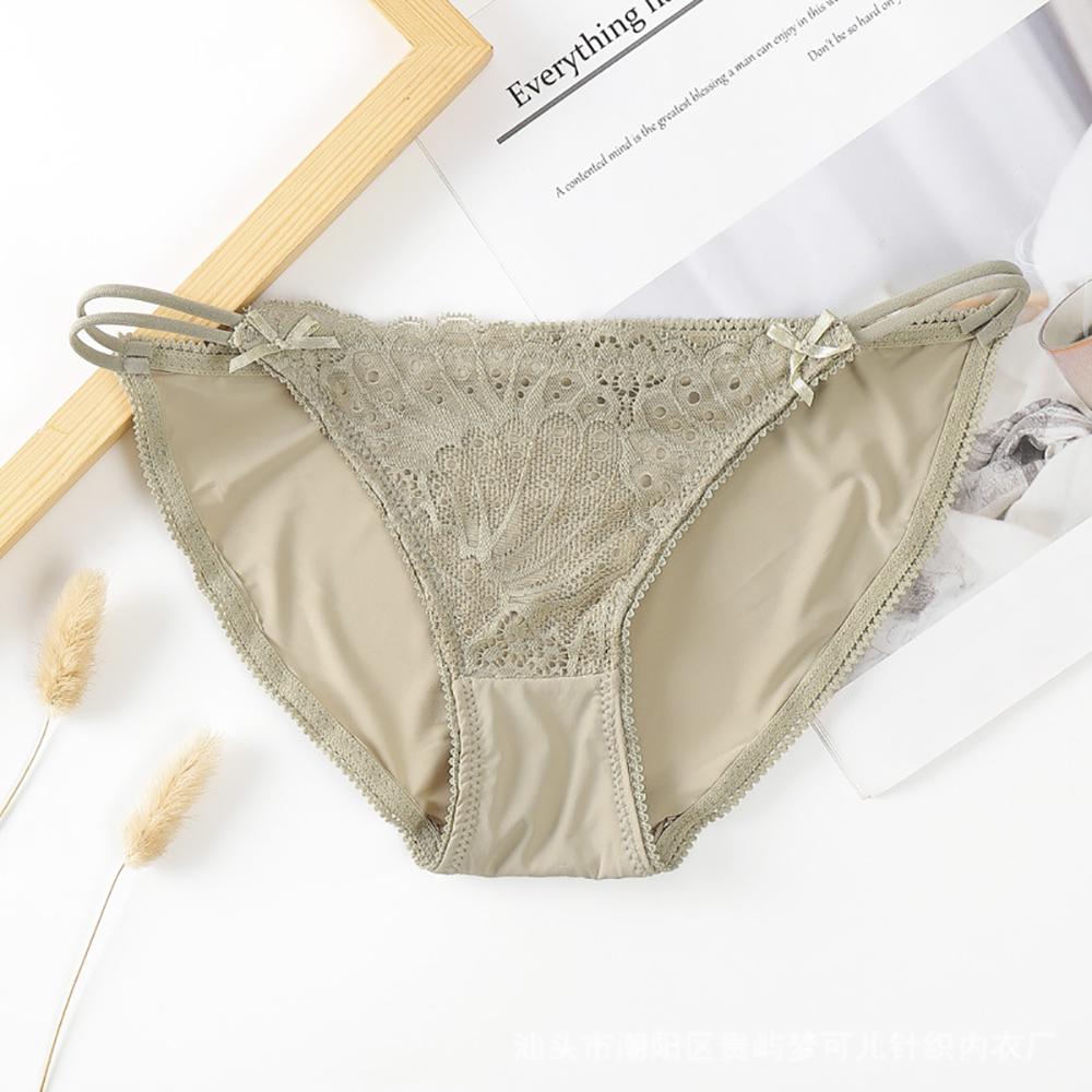 Soft Transparent Bandage Bow G-string Low-waist Women Thong Sexy Briefs Lace Panties Lingerie
