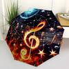 Music Notes In Flames and Stars Circular Art PrintUmbrella with Cute Design,Portable 3-Fold Compact Umbrella for Men&Women,Valentine's Day M
