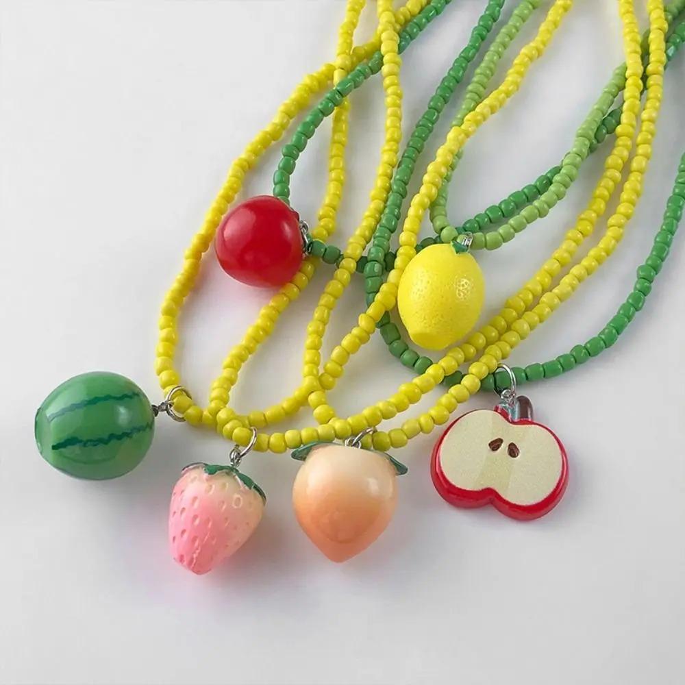 Apple Strawberry Lemon Bead Necklace Fresh Fruit Party Choker Fruits Pendant Necklace Women Girls