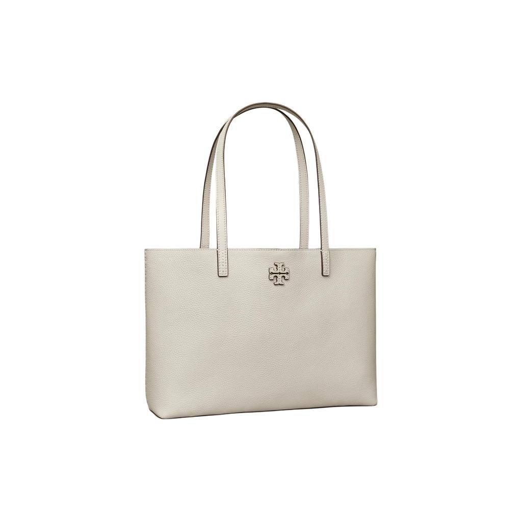 Tory Burch Iconic Double T Logo Leather Tote Bag Women Tote Bags Feather-Gray 152220-020