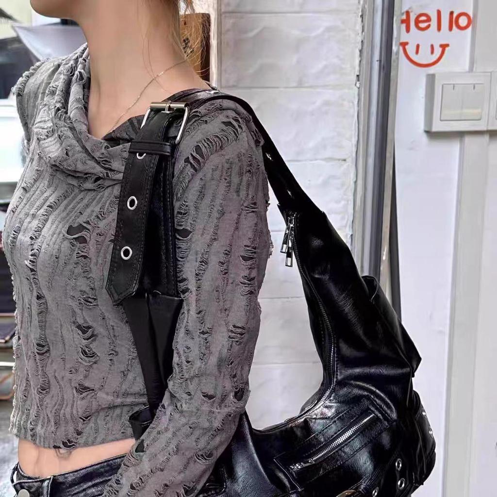 2024 Женская высококачественная сумка кроссбоди Y2K в байкерском стиле - Большая вместимость, нишевый дизайн