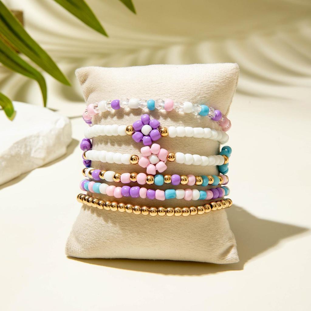 6PCS New Sweet and Cute Colored Rice Bead Small Flower Bracelet Women's Jewelry Dopamine Style Travel Daily Matching Bracelet