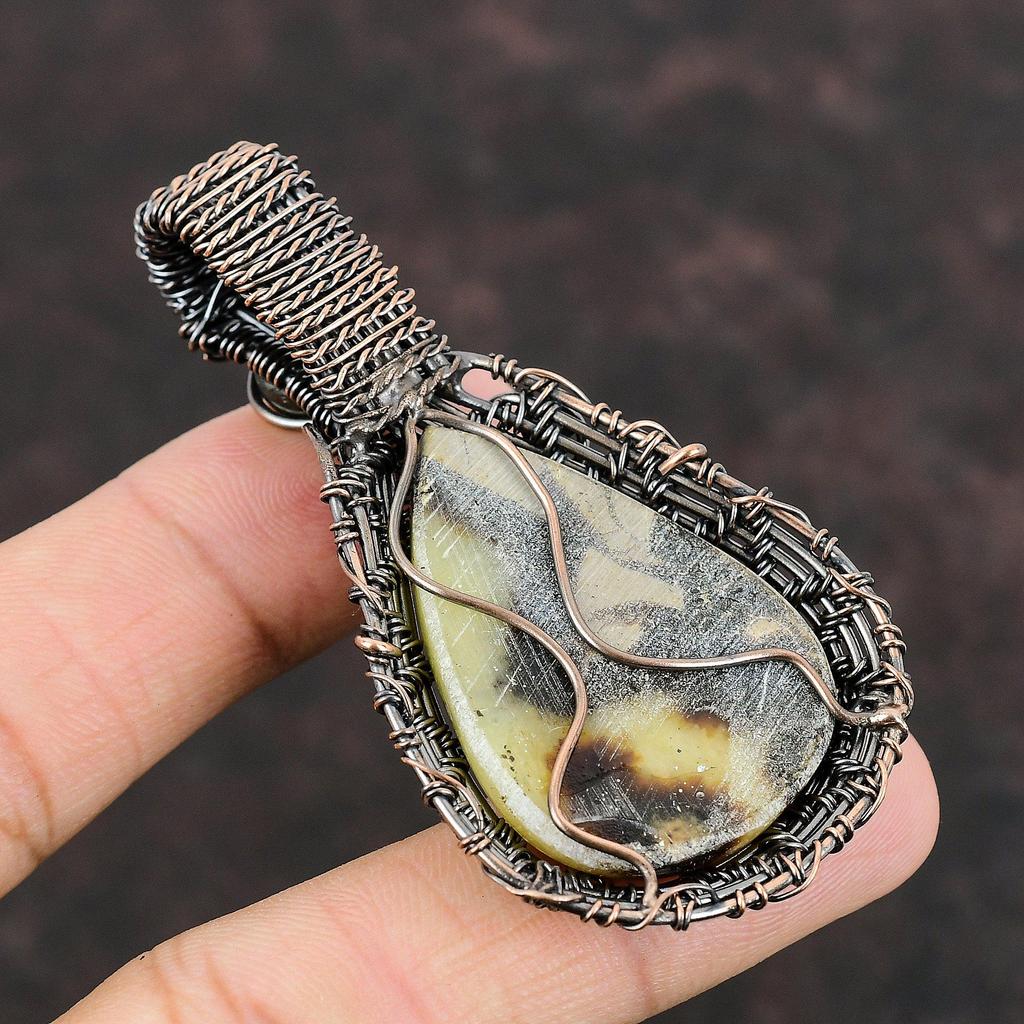 Септарианский кулон, обернутый медной проволокой, дизайнерский кулон, лабрадорит, драгоценный камень, кулон ручной работы, медное украшение, подарок для матери