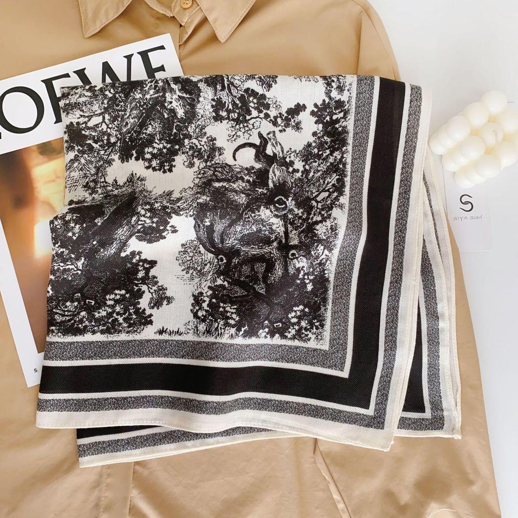 Korean Style Silk Square Scarf with Butterfly & Flower Print - Women's Fashion Accessory, Neck Tie, or Hair Scarf - Ideal Mother's Day Gift