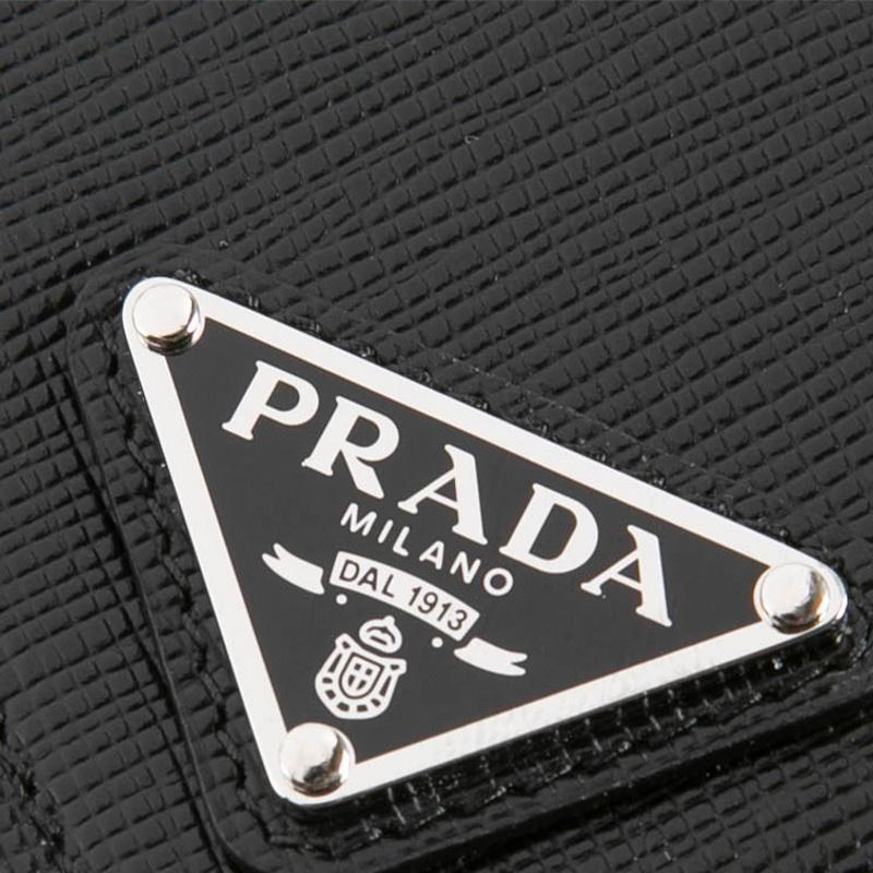 Prada Triangle metal triangle logo zipper leather wallet men's black