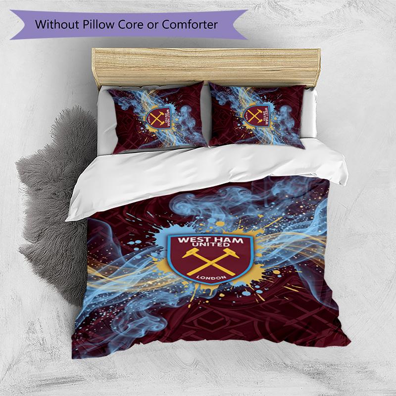 West Ham United Football Printed 3 Pieces Bedding Set, Comfortable Skin Friendly Bedroom Duvet Cover Set