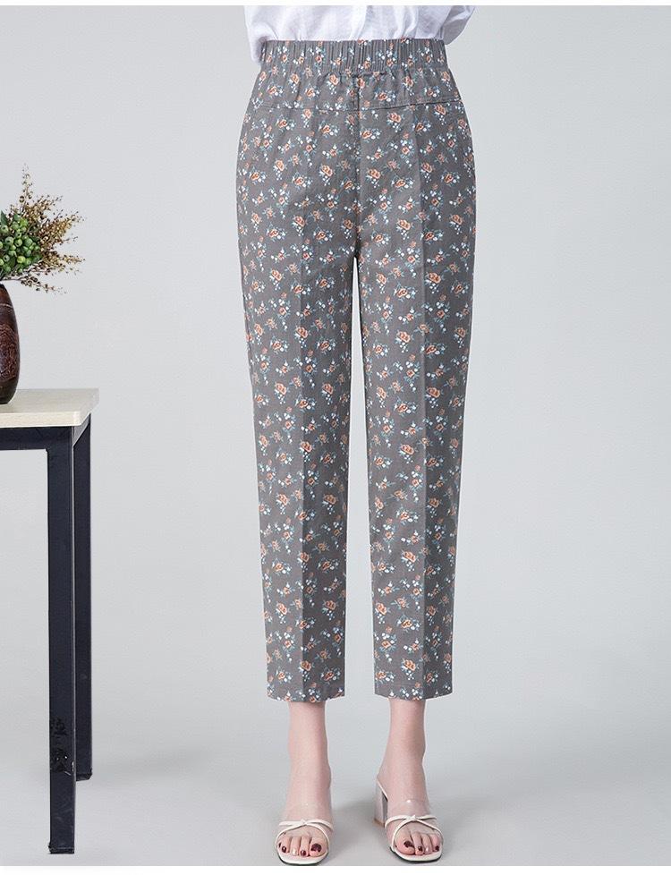 Spring and Summer Elastic Floral Trousers Straight High Waist Comfortable Casual Plus Fat Increase Women's Trousers