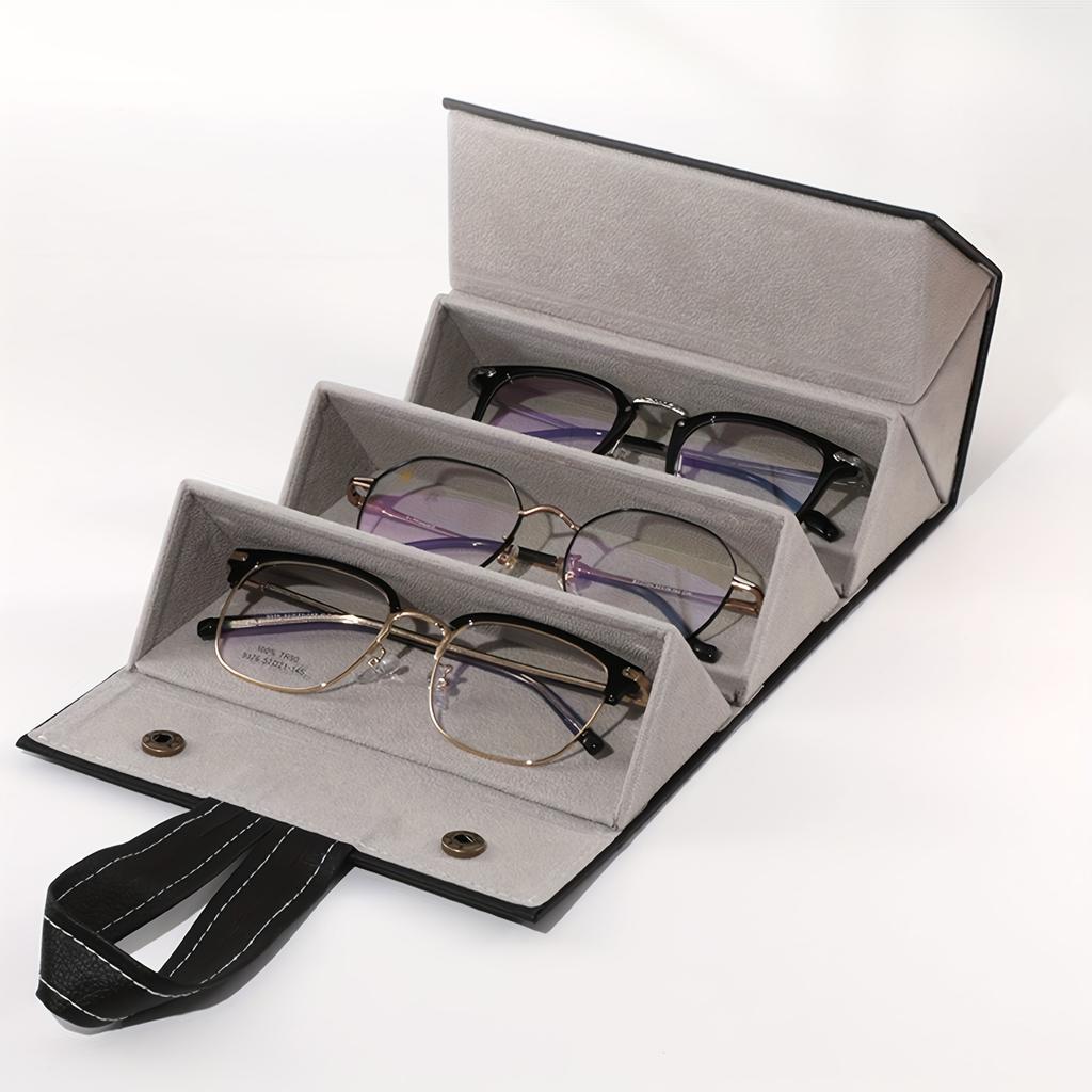 A Portable Folding Glasses Case with 5 Slots, Imitation Leather Travel Sunglasses Storage Case with Snap Closure
