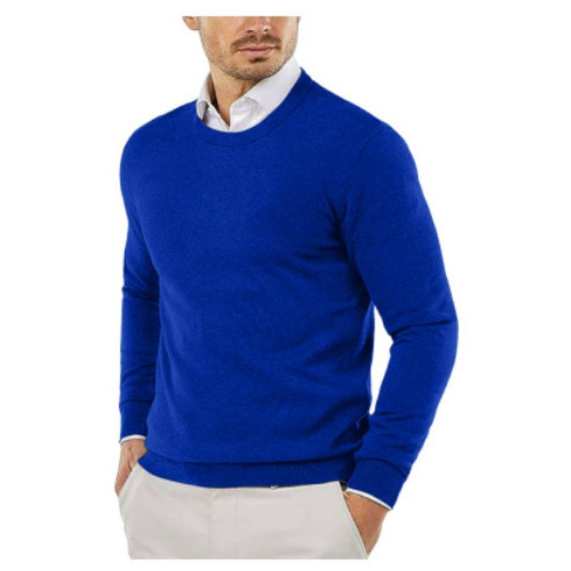 Men S Solid Color Round Neck Long Sleeve Pullover Knit Sweater
